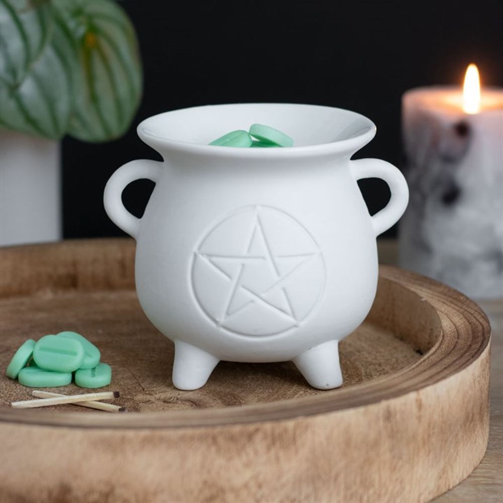 White Pentagram Cauldron Oil Burner - Spooky Dooky