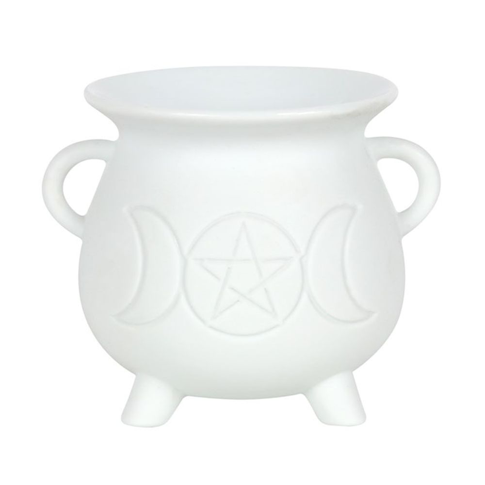 White Triple Moon Cauldron Oil Burner - Spooky Dooky