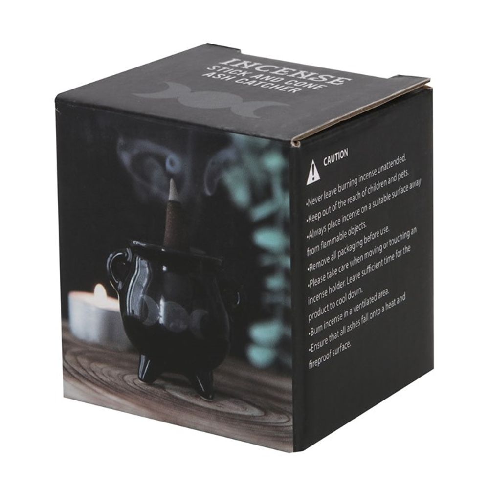 Triple Moon Cauldron Ceramic Incense Holder - Spooky Dooky
