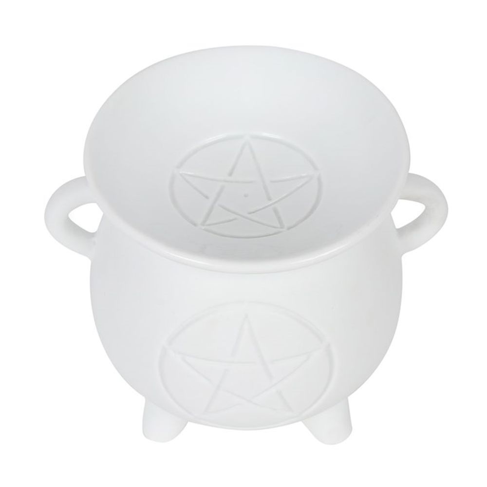 White Pentagram Cauldron Oil Burner - Spooky Dooky