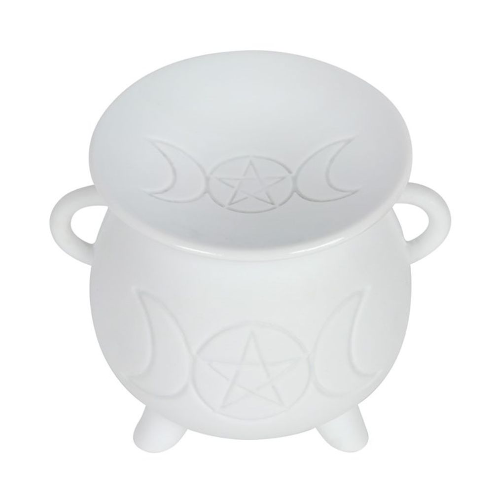 White Triple Moon Cauldron Oil Burner - Spooky Dooky