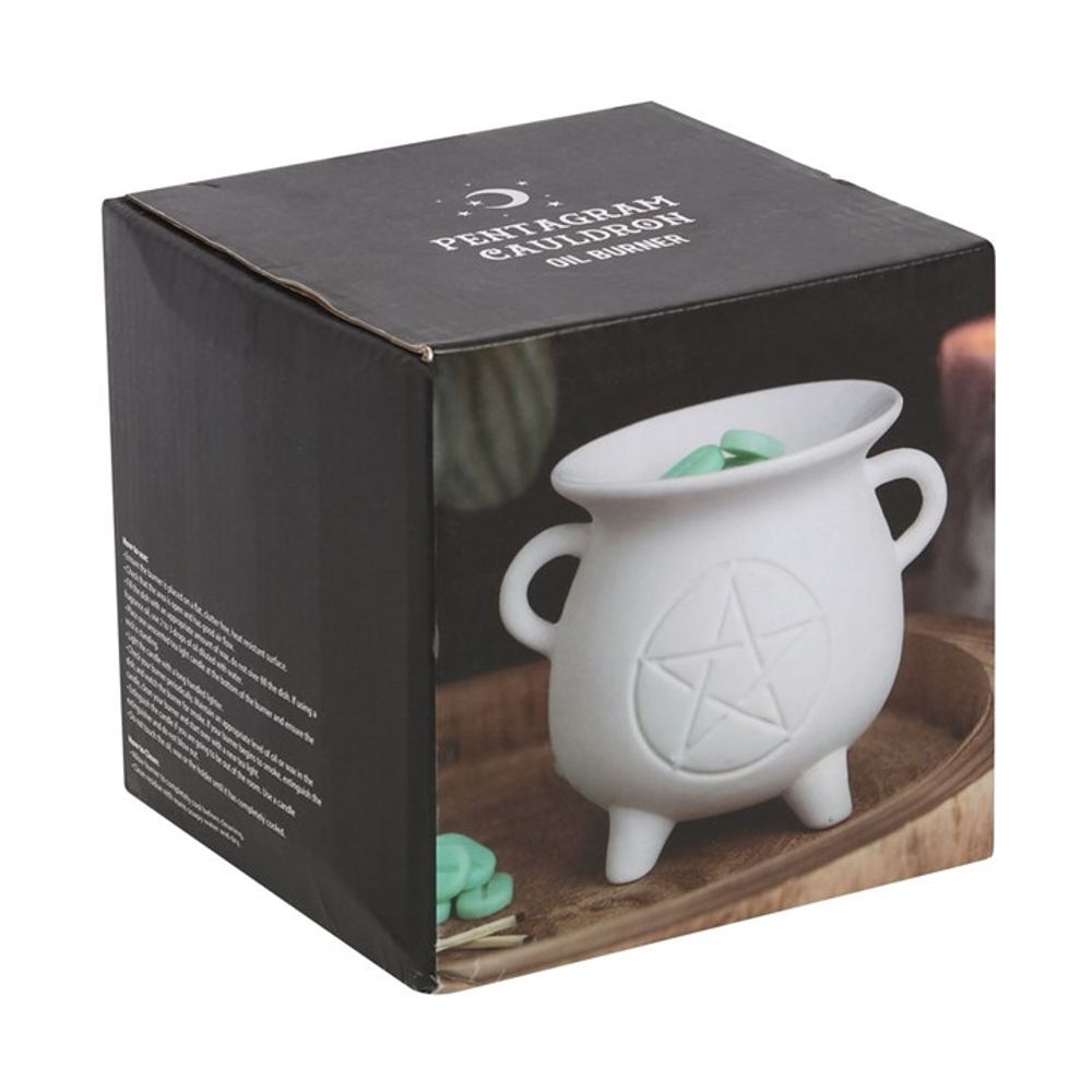 White Pentagram Cauldron Oil Burner - Spooky Dooky