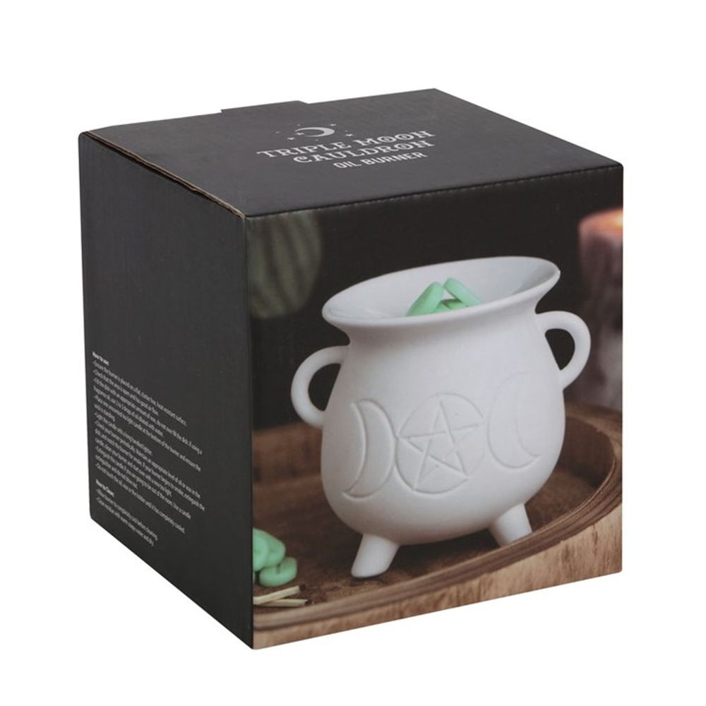 White Triple Moon Cauldron Oil Burner - Spooky Dooky